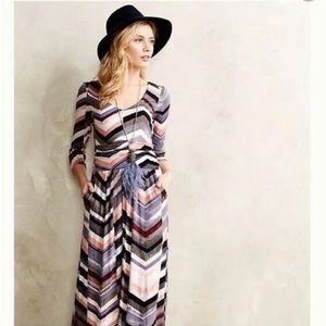Anthropologie Maeve 3/4 Sleeve Striped Long Dress